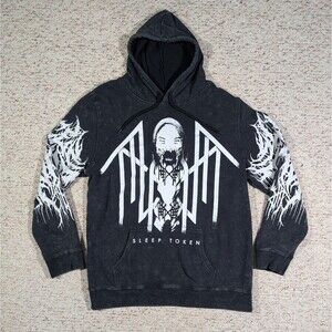 Sleep Token Hoodie Mens XL Black Vessel Graphic Acid Wash Band Merch Sweatshirt